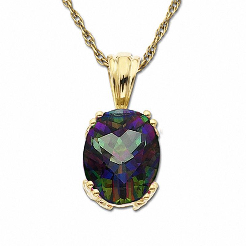 Main Image 1 of Oval Mystic Green Topaz Drop Pendant in 10K Gold