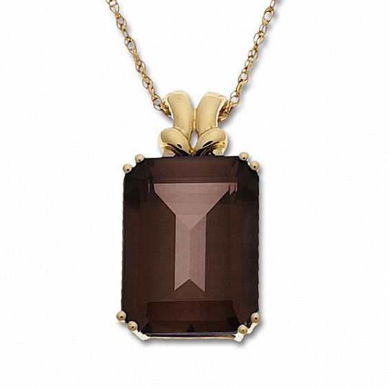 Emerald-Cut Smoky Quartz Drop Pendant in 10K Gold