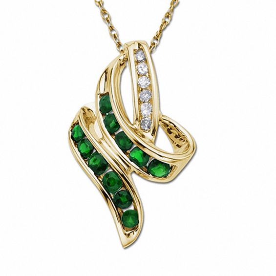 Emerald Twist Pendant in 10K Gold with Diamond Accents