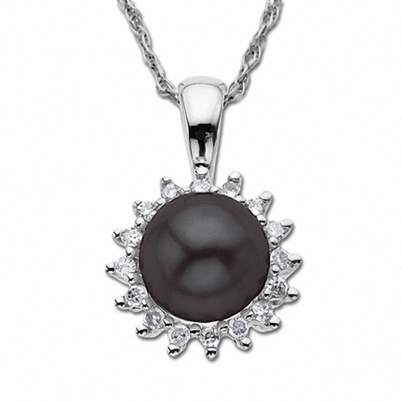 Main Image 1 of Cultured Freshwater Grey Pearl Drop Pendant in 10K White Gold with Diamond Accents