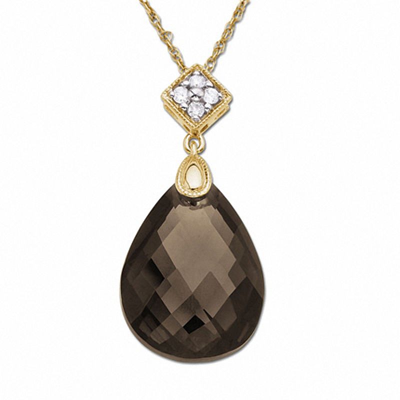 Main Image 1 of Smoky Quartz Teardrop Pendant in 10K Gold with Diamond Accents