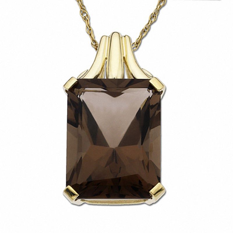 Emerald-Cut Smoky Quartz Drop Pendant in 10K Gold