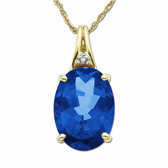 Oval Mystic English Blue Topaz Drop Pendant in 10K Gold with Diamond Accents