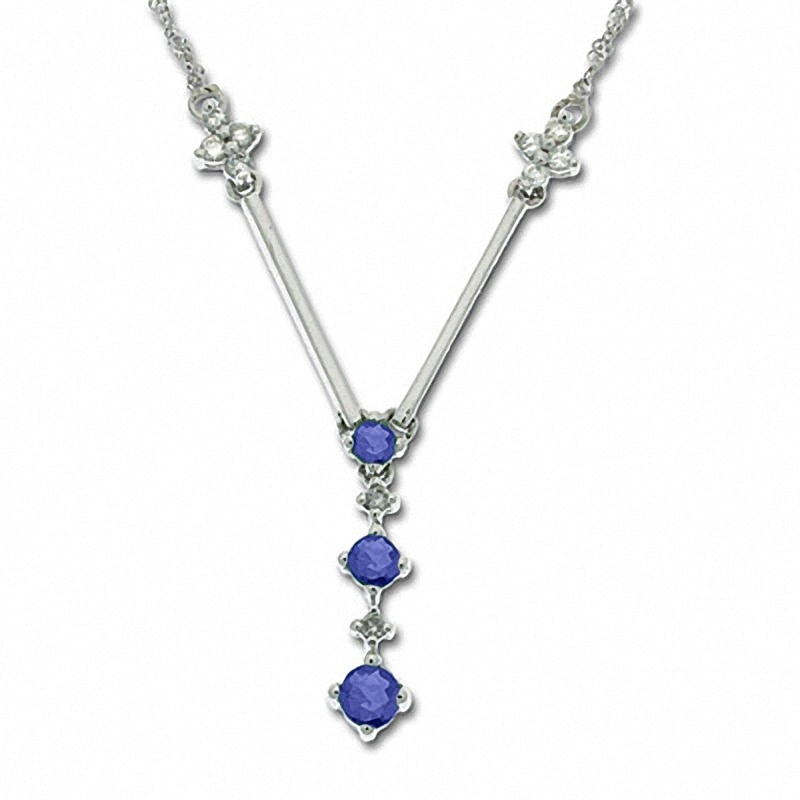 Blue Sapphire Drop Pendant in 14K White Gold with Diamond Accents