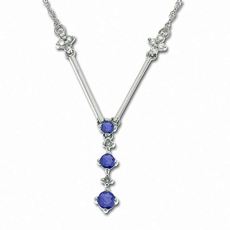 Main Image 1 of Blue Sapphire Drop Pendant in 14K White Gold with Diamond Accents