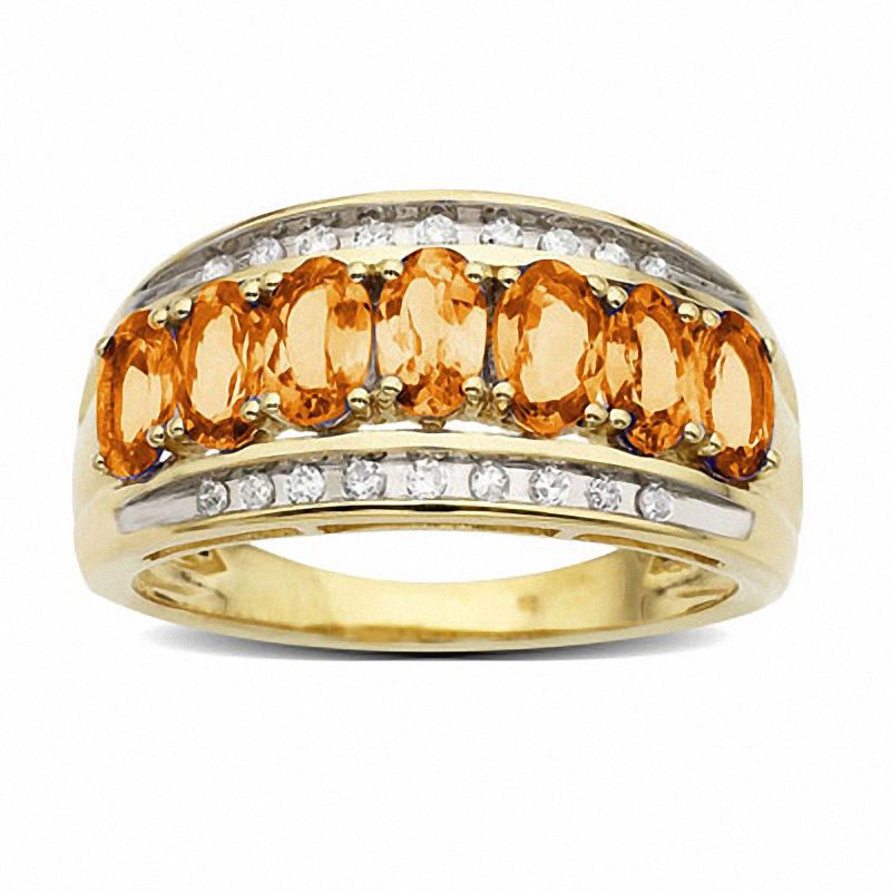 Main Image 1 of Oval Orange Sapphire Ring in 14K Gold with Diamond Accents