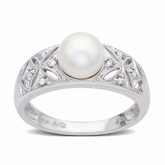 Freshwater Cultured Pearl Ring in 10K White Gold with Diamond Accents