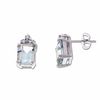 Thumbnail Image 1 of Emerald-Cut Aquamarine Stud Earrings in 10K White Gold with Diamond Accents
