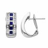 Thumbnail Image 1 of Blue Sapphire and Diamond Hoop Earrings in 14K White Gold