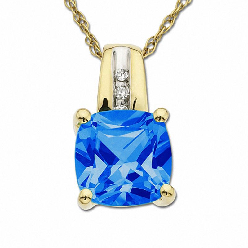 Blue Topaz Drop Pendant in 10K Gold with Diamond Accents