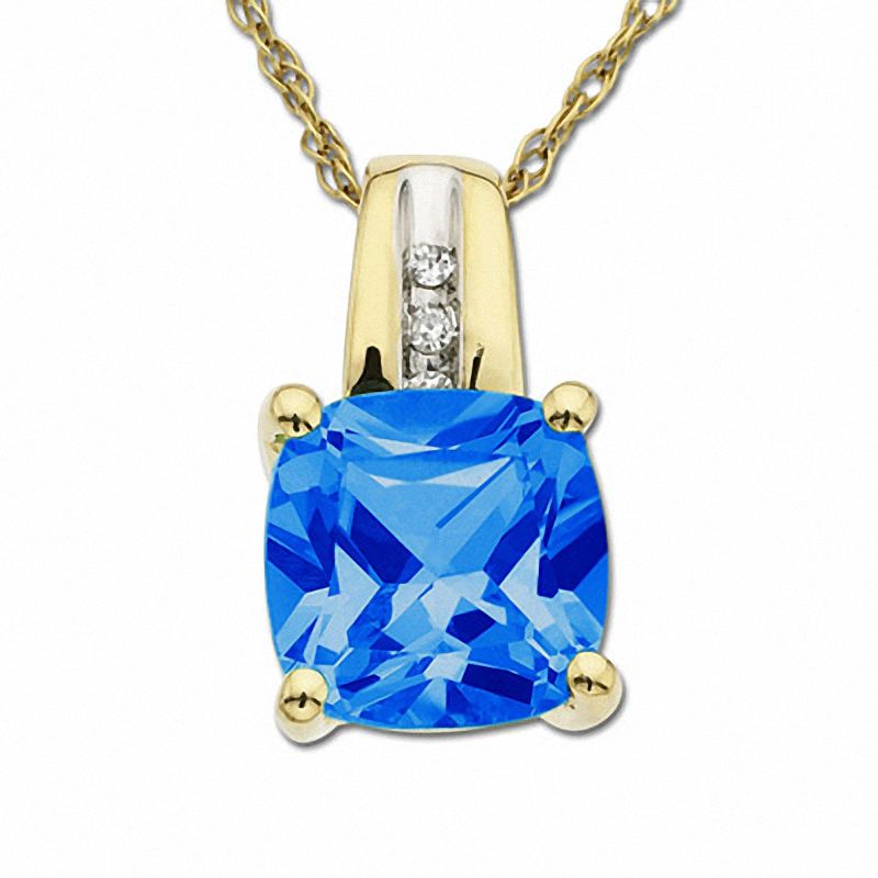 Main Image 1 of Blue Topaz Drop Pendant in 10K Gold with Diamond Accents