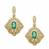 Thumbnail Image 0 of Oval Emerald and Diamond Drop Earrings in 14K Gold