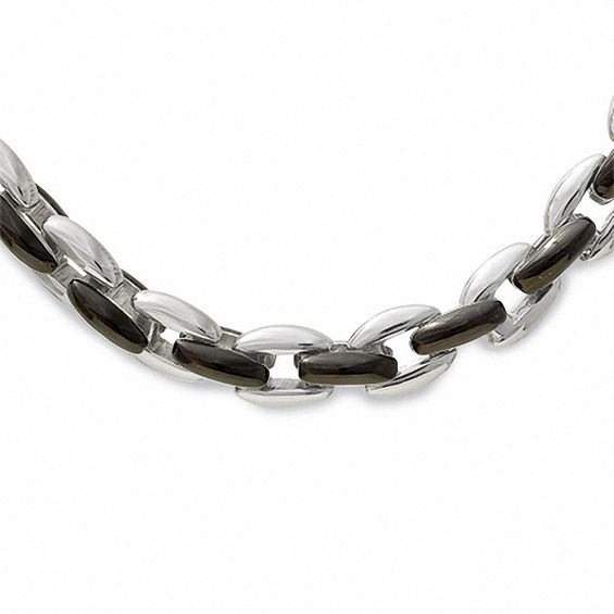 Men's Stainless Steel Black and White Oval Link Chain - 24"