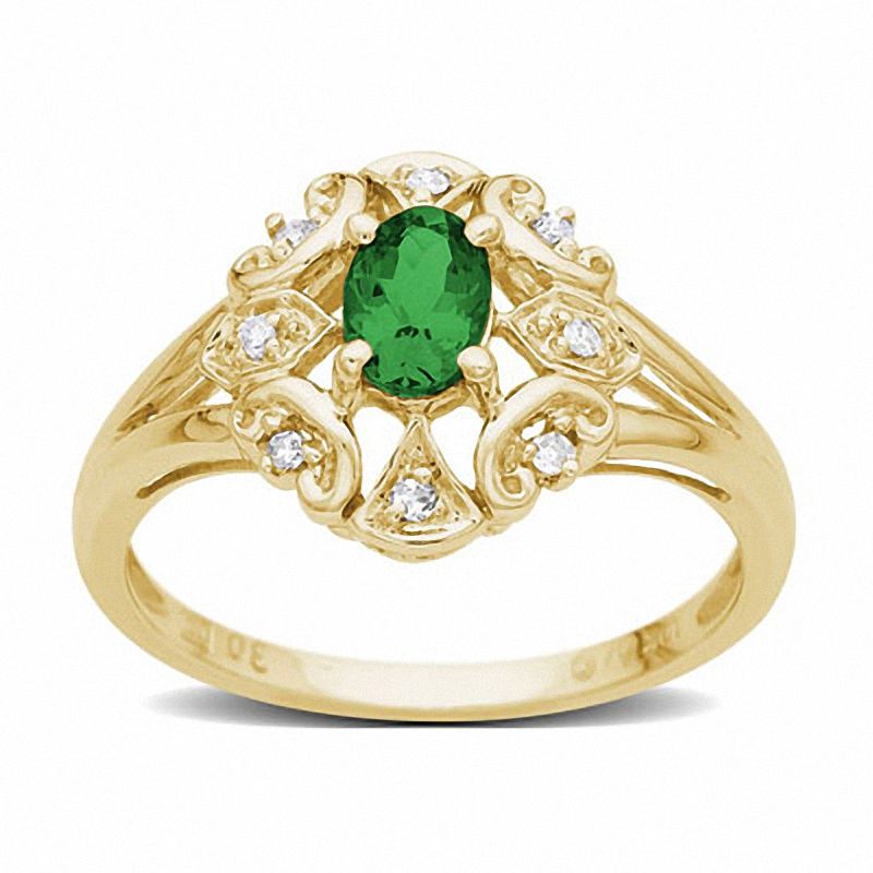 Main Image 1 of Oval Emerald Ring in 14K Gold with Diamond Accents