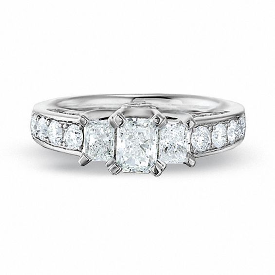 1-1/2 CT. T.w. Radiant Cut Diamond Three Stone Ring in 14K White Gold