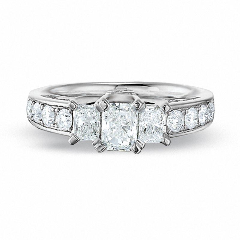 1-1/2 CT. T.W. Radiant Cut Diamond Three Stone Ring in 14K White Gold