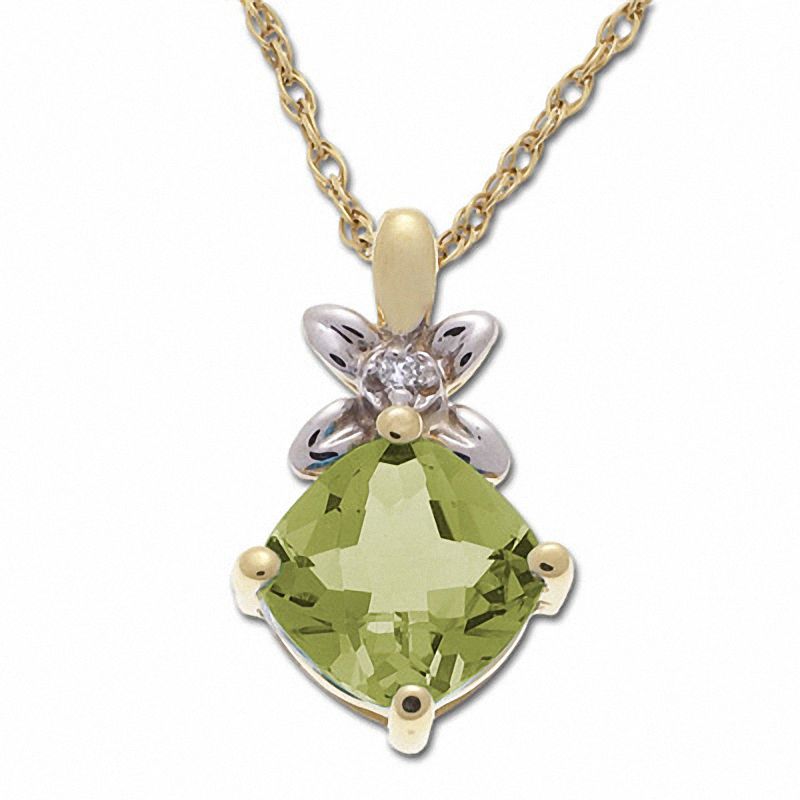Peridot Drop Pendant in 14K Gold with Diamond Accent