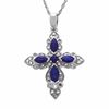 Thumbnail Image 1 of Marquise Blue Sapphire Cross Pendant in 10K White Gold with Diamond Accents