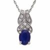 Thumbnail Image 1 of Oval Blue Sapphire Drop Pendant in 14K White Gold with Diamond Accents