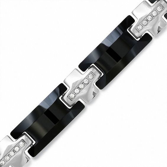3/8 CT. T.w. Diamond Stainless Steel and Black Tungsten Bracelet - 8.5"