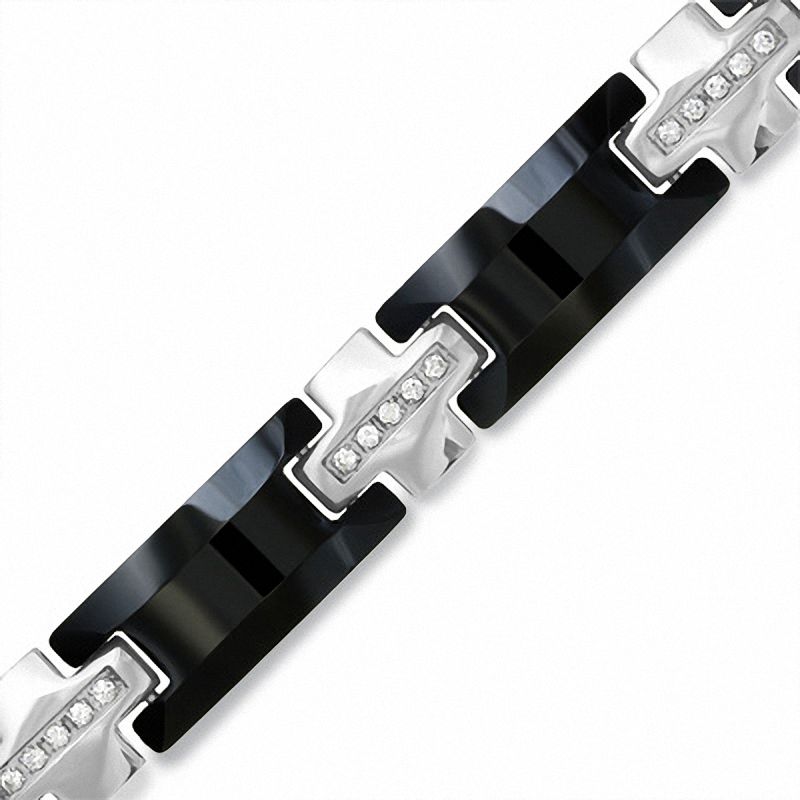 Men's 3/8 CT. T.W. Diamond Stainless Steel and Black Tungsten Bracelet - 8.5"