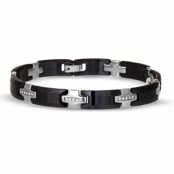3/8 CT. T.w. Diamond Stainless Steel and Black Tungsten Bracelet - 8.5"