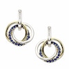 Thumbnail Image 1 of Blue Sapphire Circle Drop Earrings in 10K Two-Tone Gold with Diamond Accents