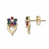 Thumbnail Image 1 of Emerald, Ruby, and Sapphire Flower Earrings in 10K Gold with Diamond Accents