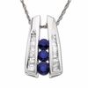 Thumbnail Image 1 of Blue Sapphire Ladder Pendant in 10K White Gold with Diamond Accents