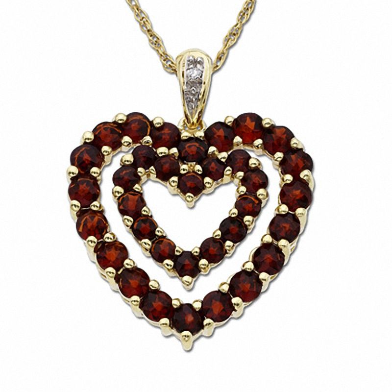 Main Image 1 of Garnet Heart Pendant in 10K Gold with Diamond Accents