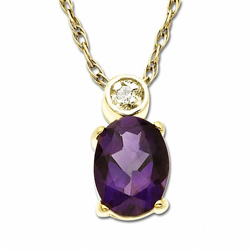 Main Image 1 of Oval Amethyst Drop Pendant in 10K Gold with Diamond Accent