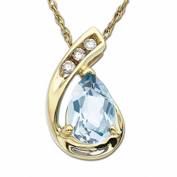 Pear-Shaped Aquamarine Drop Pendant in 10K Gold with Diamond Accents