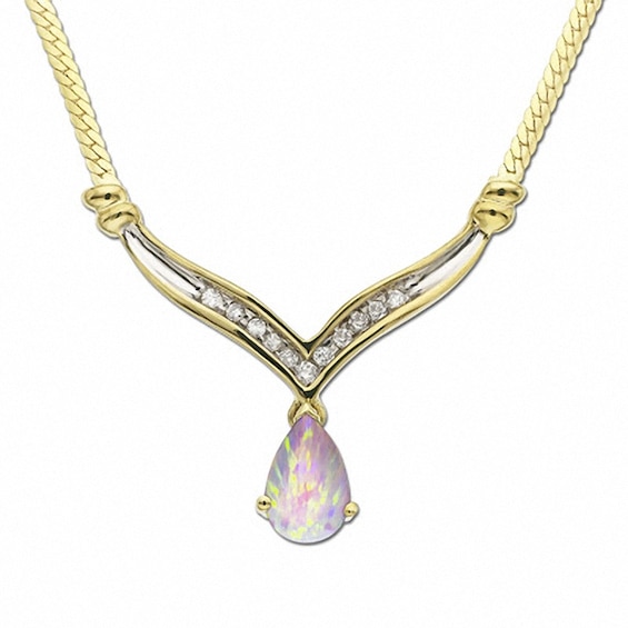 Pear-Shaped Opal Drop Necklace in 10K Gold with Diamond Accents