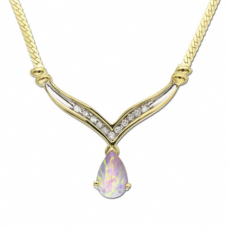 Pear-Shaped Opal Drop Necklace in 10K Gold with Diamond Accents