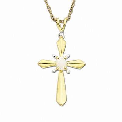 Opal Cross Pendant in 10K Gold with 