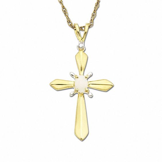 Opal Cross Pendant in 10K Gold with Diamond Accent