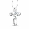 Thumbnail Image 1 of 1/4 CT. T.W. Diamond Three Stone Cross Pendant in 10K White Gold