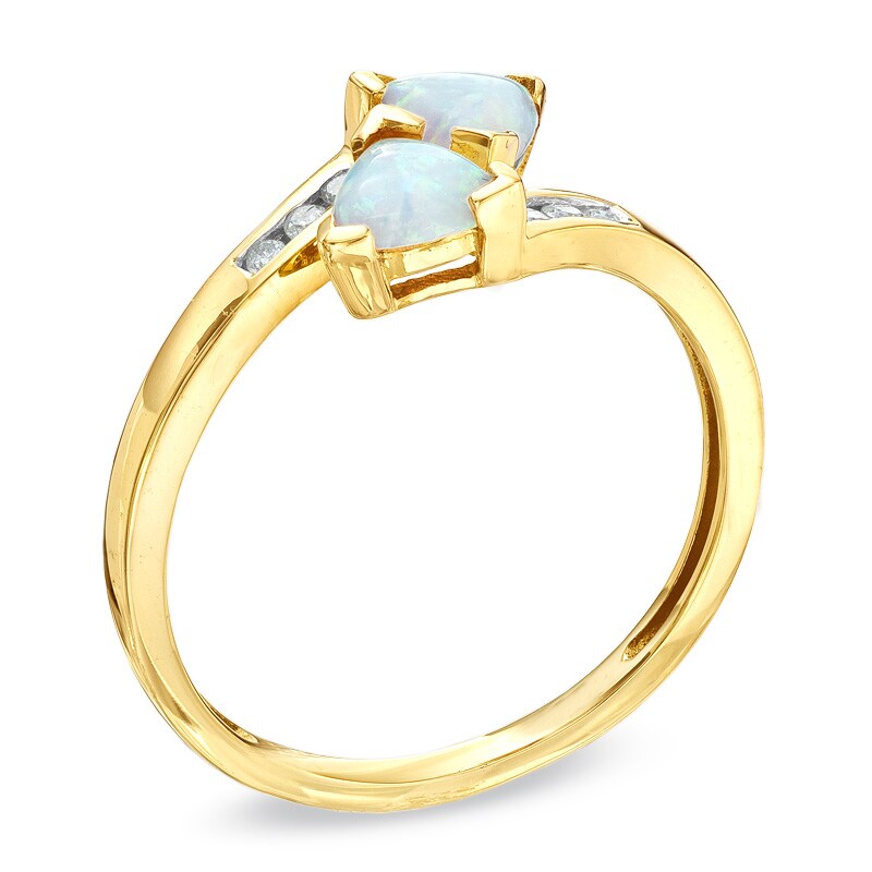 Main Image 2 of Lab-Created Trillion Cut Opal Bypass Ring in 10K Gold with Diamond Accents