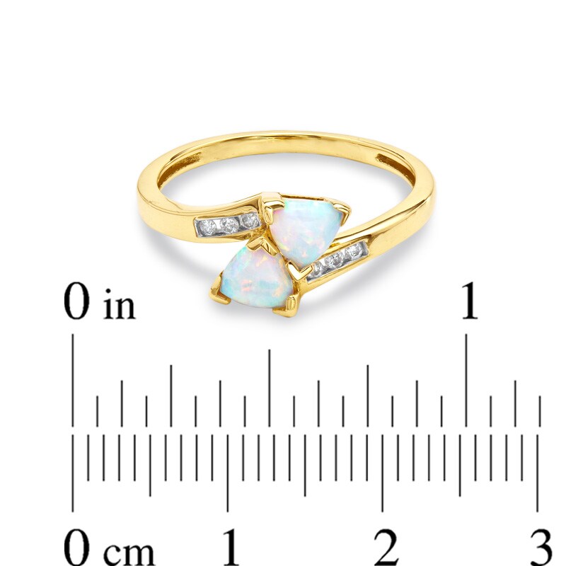 Main Image 3 of Lab-Created Trillion Cut Opal Bypass Ring in 10K Gold with Diamond Accents