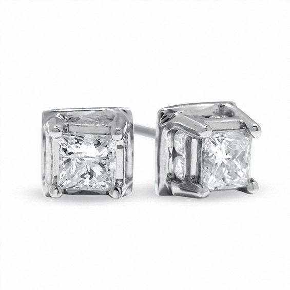 1 CT. T.w. Princess-Cut Diamond Solitaire Twist Stud Earrings in 14K White Gold