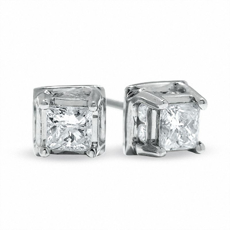Main Image 1 of 1 CT. T.W. Princess-Cut Diamond Solitaire Twist Stud Earrings in 14K White Gold
