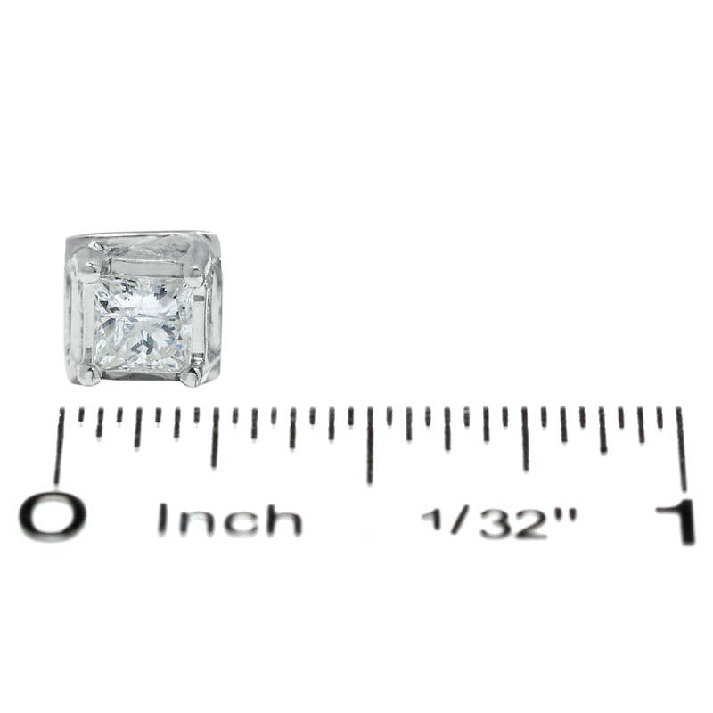 Main Image 2 of 1 CT. T.W. Princess-Cut Diamond Solitaire Twist Stud Earrings in 14K White Gold