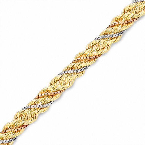 14K Tri-Tone Gold Rope Chain Bracelet