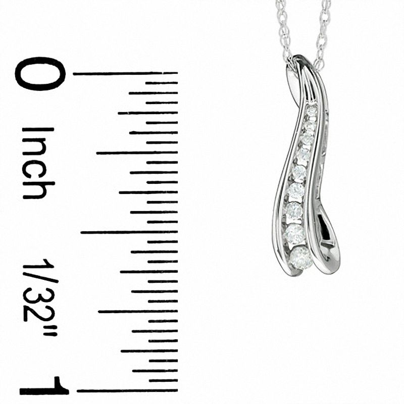Main Image 2 of 1/10 CT. T.W. Journey Diamond Channel Wave Pendant in 10K White Gold