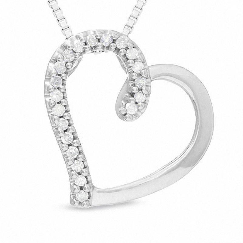 Main Image 1 of Tilted Heart Pendant in Sterling Silver with Diamond Accents