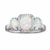 Thumbnail Image 0 of Cushion-Cut Lab-Created Opal Three Stone Ring with Diamond Accents in 14K White Gold