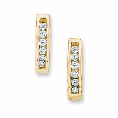Jewel Tie Solid 10k White Gold Round Channel-set Diamond Hoop Earrings 1/8 Cttw. 