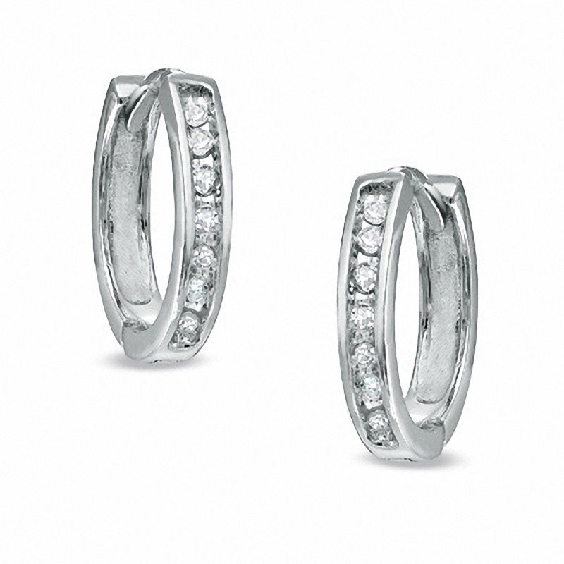 1/10 CT. T.W. Diamond Huggie Hoop Earrings in 10K White Gold