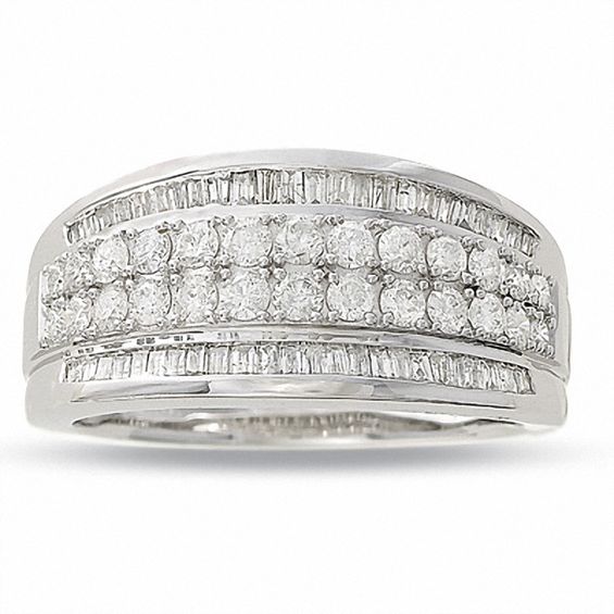 1 CT. T.w. Diamond Double Row Ring in 14K White Gold