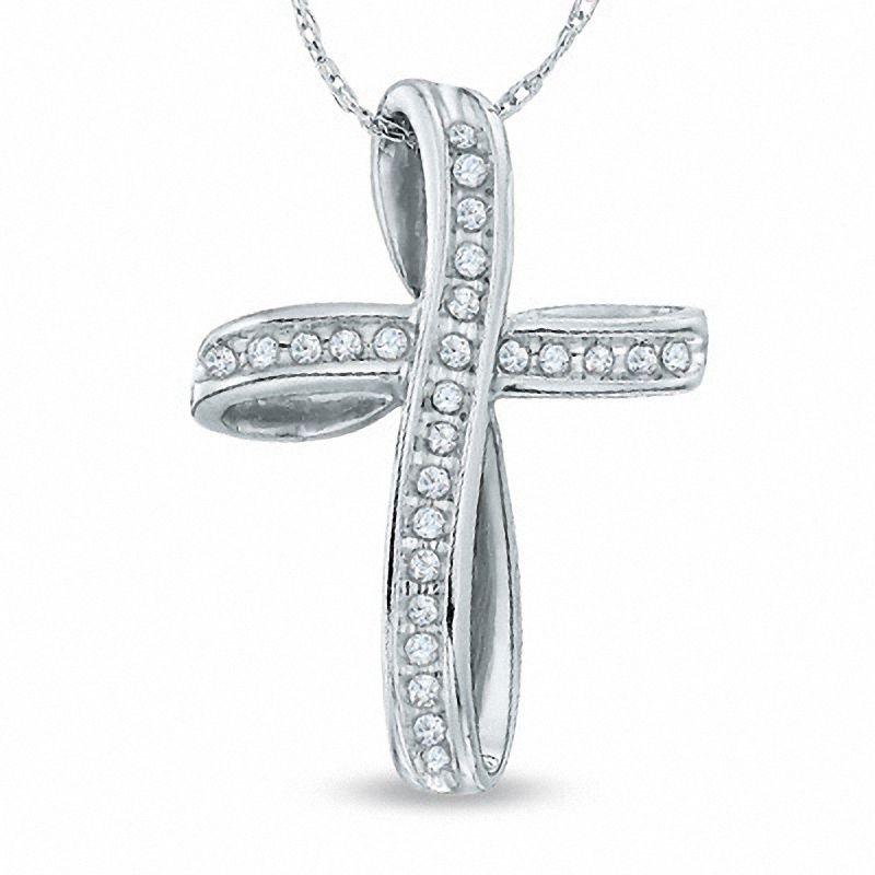 1/8 CT. T.W. Diamond Loop Cross Pendant in 10K White Gold